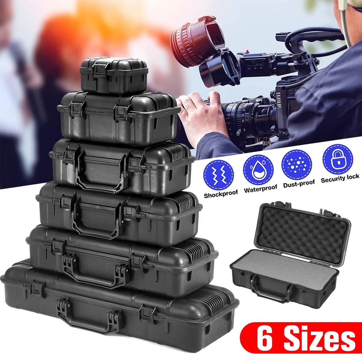 6 Sizes Black Hard Shell PP Carrying Case Portable Waterproof Impactproof Shockproof Tool Holder Sponge Box 2