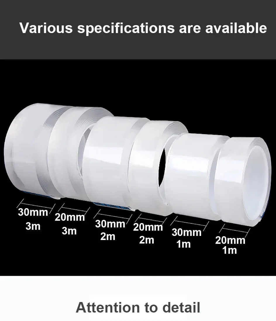 Ultra starkes doppelseitiges Nano-Klebeband klares abnehmbares wasserdichtes, extra starkes, klebriges, strap azier fähiges Zwei-Seiten-Klebeband – Detail 8
