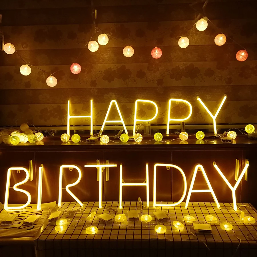 DIY Alphabet Letter Neon Light Sign & @ Number LED Night Light 22cm Height Decor Birthday Wedding Party Wall USB & Battery Case