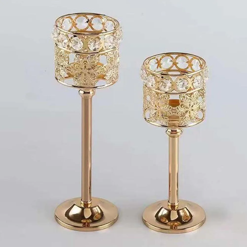 Metal Crystal Candle Holder Romantic Hollow Wrought Iron Candlestick Goblet-shaped Creative Craft Candelabra