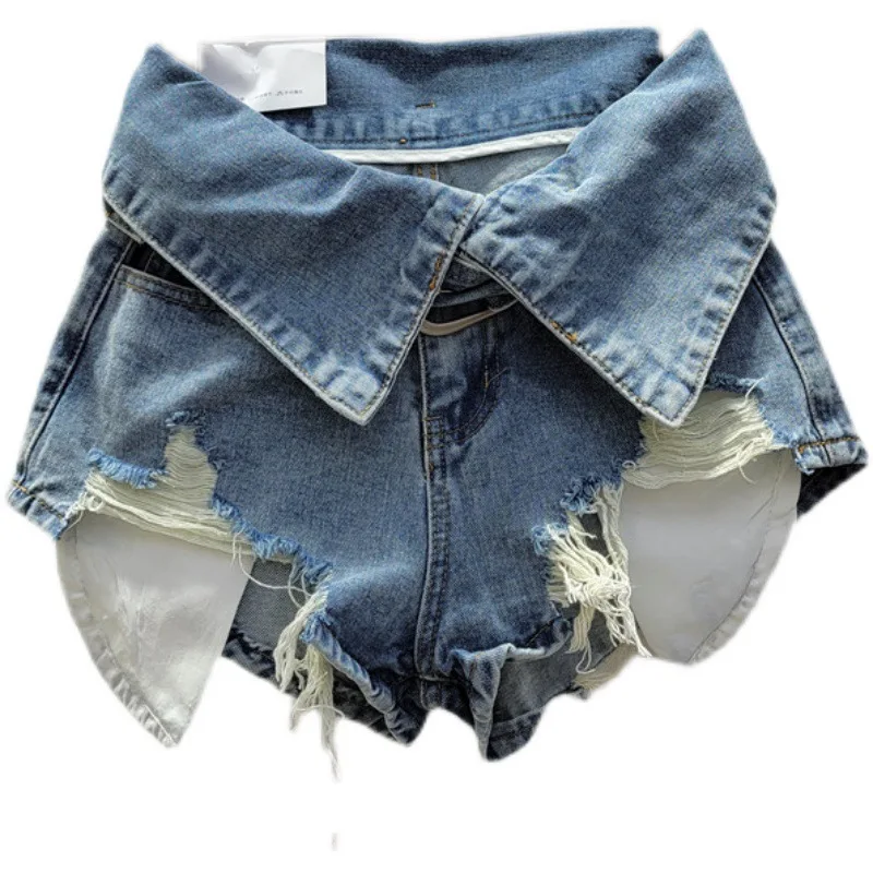 Retro Tattered Short Jeans Women 2024 Spring Summer Hot Girl Style High Waist Slimming and Wide Leg Shorts Black Booty Shorts