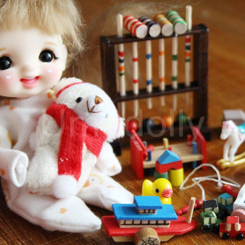 Doll Accessories 1/12 Scale Dollhouse Miniature Croquet Set Train Bear Toy for OB11 Middle Blyth Doll House Decoration Accessories Toy