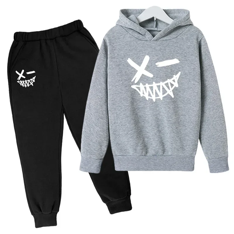 thumbnail image 1 of Sudadera con estampado de sonrisa malvada para niños, traje de 2 piezas para primavera y otoño de 2024, ropa para niños y niñas de 1 a 12 años, conjunto deportivo informal para niños, 1 of 5