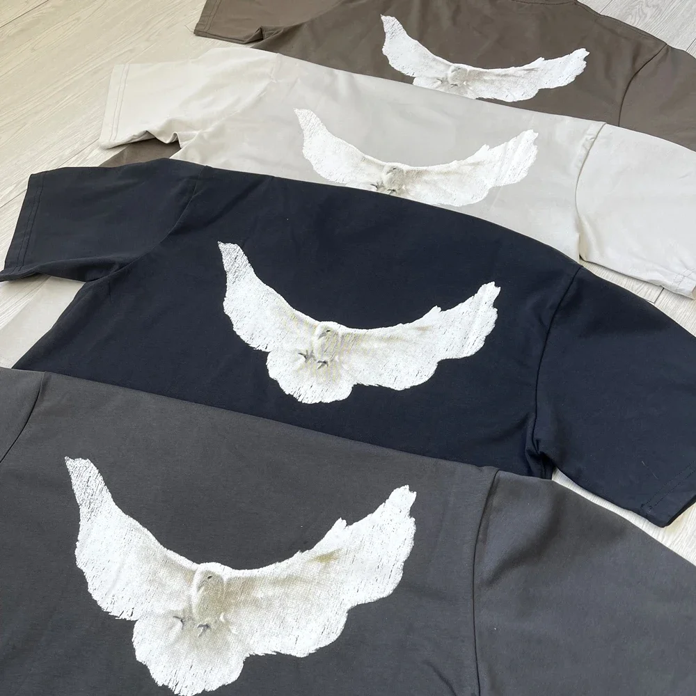 Винтажная уличная одежда лягушка дрейф Канье, свободная футболка YZY DOVE DONDA с голубьим принтом, футболки для мужчин