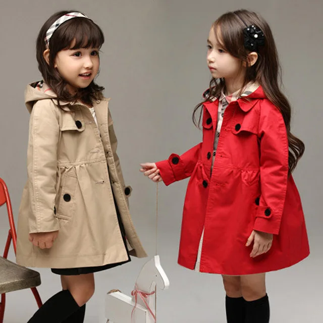 

Children Girls Sweatshirt New Spring Autumn Birthday Present Long Style Hooded Coat for Girl Kids Jacket Red Windbreaker Coat