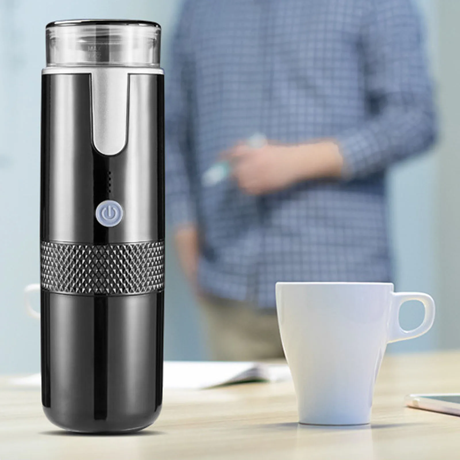 Coffee Maker Single Serve 2 in 1 Handheld One Button Portable Rechargeable for Hiking