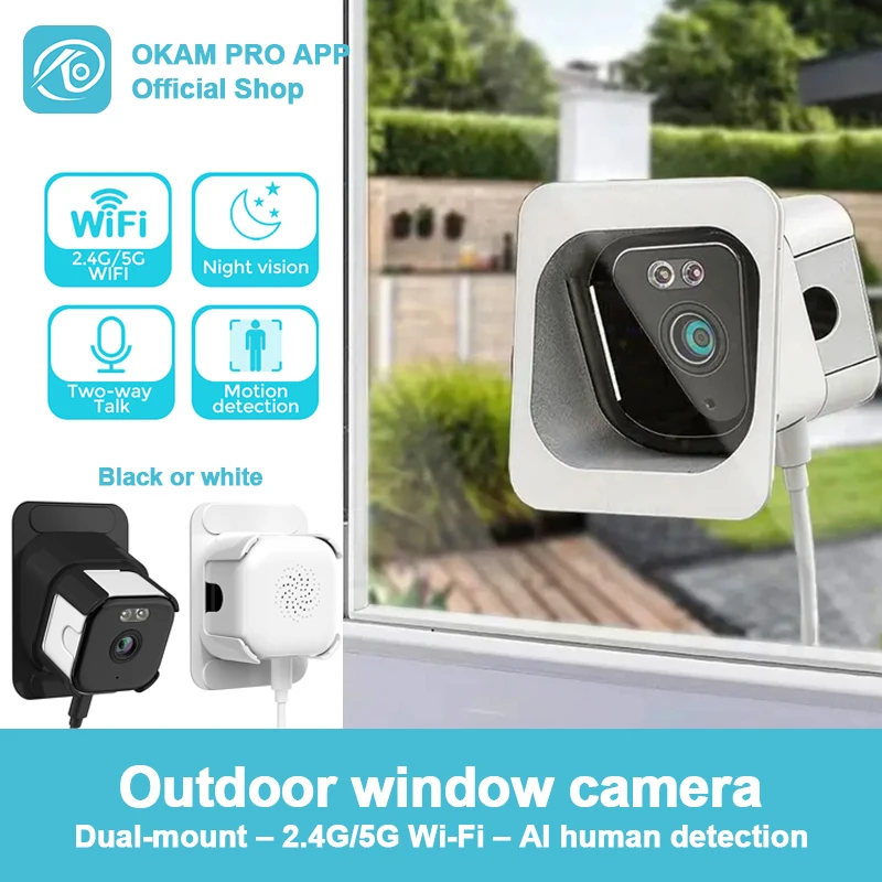 OKAM PRO APP 5MP Dual-Band 2.4G/5G WiFi Mini Window Camera Two-Way Audio Night Vision Motion Detection IP Camera Two Brackets 1