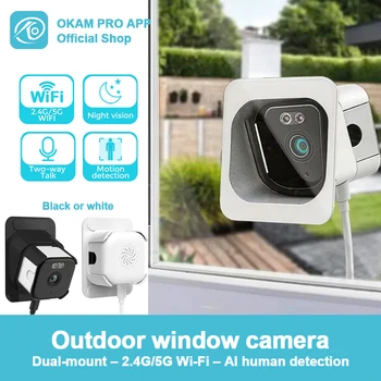 OKAM PRO APP 5MP Dual-Band 2.4G/5G WiFi Mini Window Camera Two-Way Audio Night Vision Motion Detection IP Camera Two Brackets 1