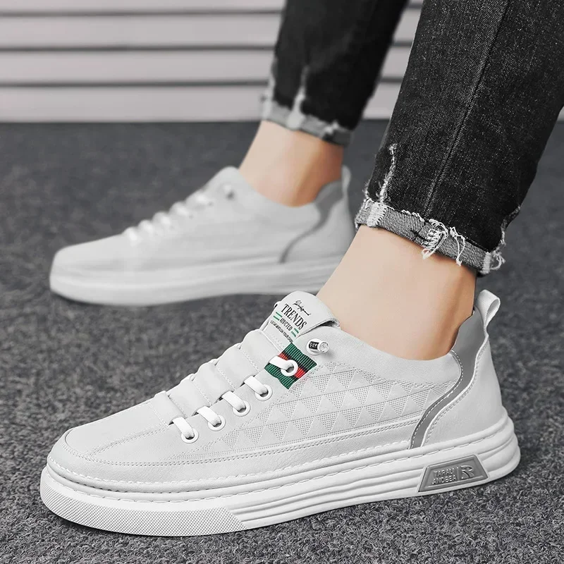 Upgrade your style with Men's Vulcanize Shoes 2025 White Leather Casual /Shoes 4