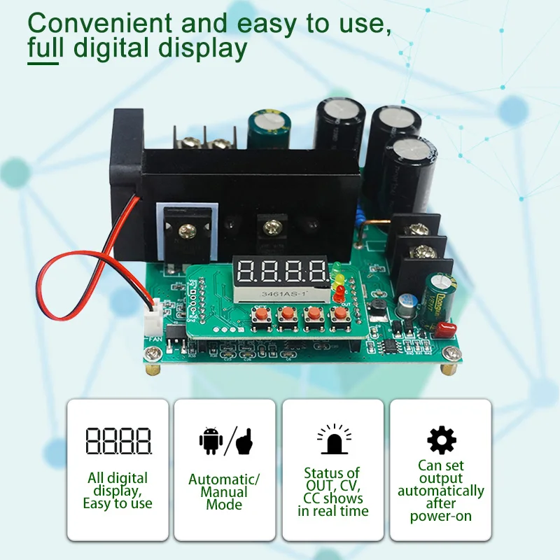 

JUNTEK BST-900W Digital Control DC Power Supply Solar Charging Board Voltage Regulator Boost Converter Module 0-80V to 10-120V