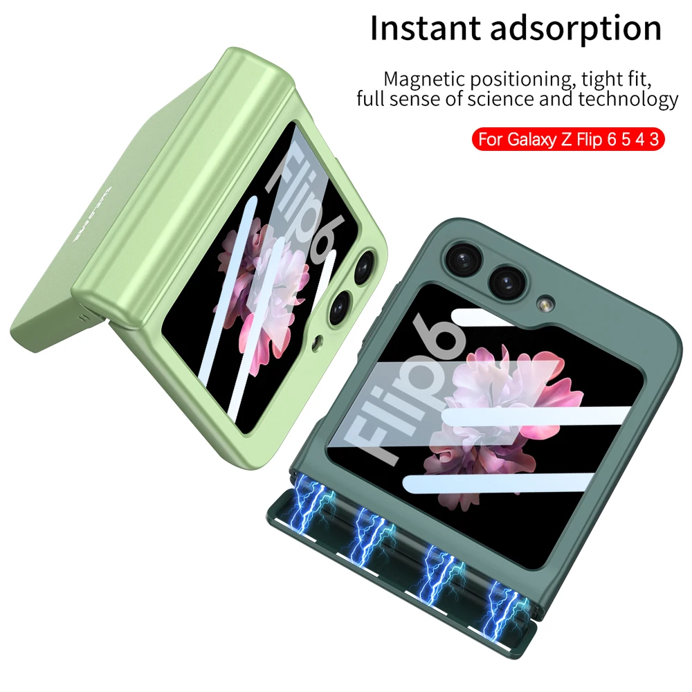 Magnetic Hinge Protection Matte Shockproof Hard Phone Case with Outer Screen Glass