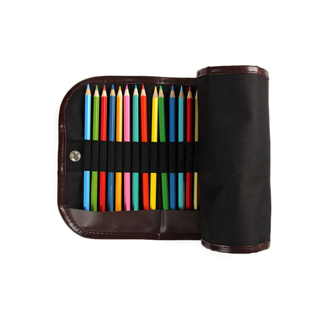 

Rollup Pencil Bag Colored Pencil Bag Case Holder Canvas Storage Pouch Organizer with 36 Slots (Black)