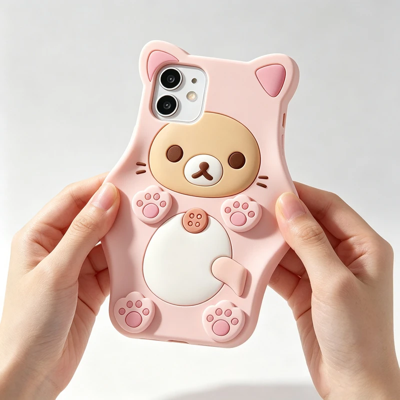 Adorable 3D Cartoon Bear Soft Silicone Phone Case – Cute Kawaii Design
