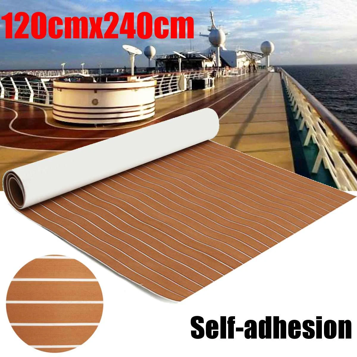 

6 Types Self-Adhesive EVA Foam Decking Sheet Faux Teak Synthetic Boat Marine Flooring Sheets Anti-Skid Brown Gray Black Striped