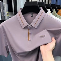Luxe marque glace soie manches courtes polo shirt homme été mode lettre en Gaufrage confort respirant loisir haut de gamme T-shirt 2