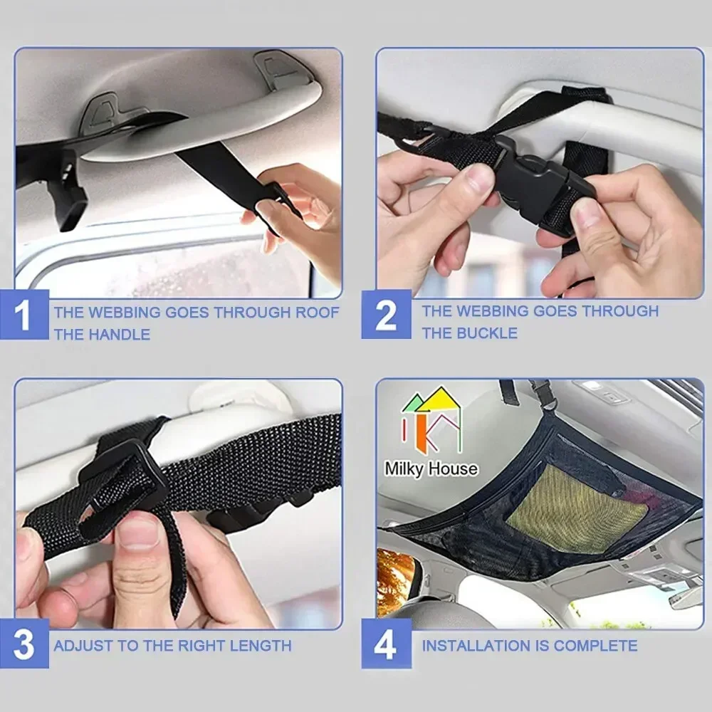 Car Ceiling Storage Net Pocket Car Roof Storage Organizer Breathable Mesh Bag Adjustable Mesh Pocket Interior Cargo Storage Bag