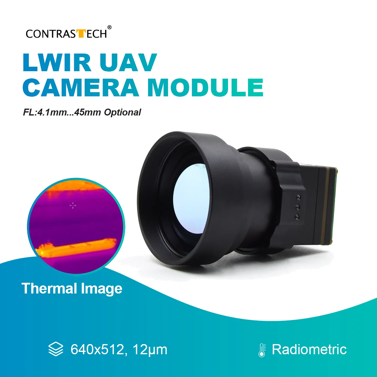 12μm 열화상 640x512 FL45mm 방사능 0.8-1.4μm LWIR UAV 카메라 모듈 (선명한 이미징 및 AIoT 애플리케이션 Contrastech 지원)