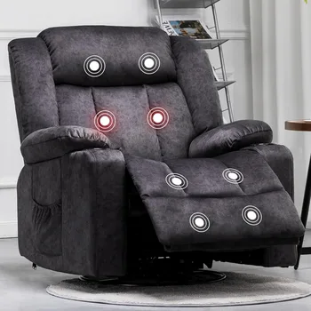 Recliner Chair Massage Rocker with Heated 360 Degree Swivel Lazy Boy Recliner Single Sofa Seat with Cup Holders for Living Room 1