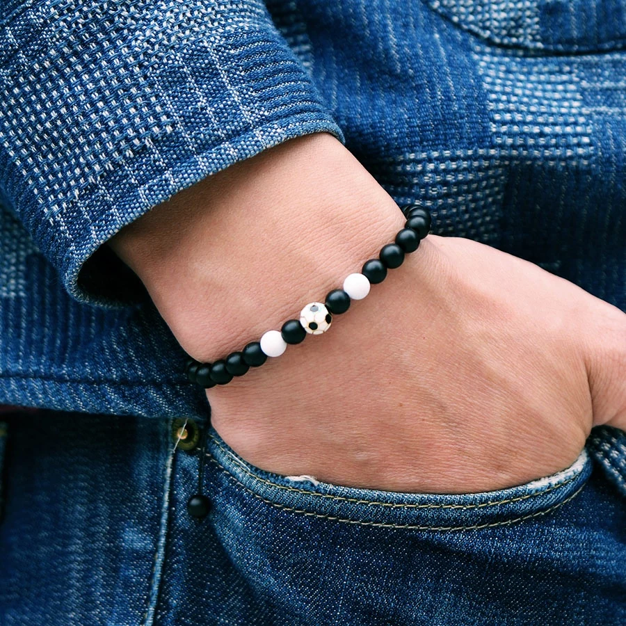 Braided Football Bracelet for Men with Onyx Stone Beads
