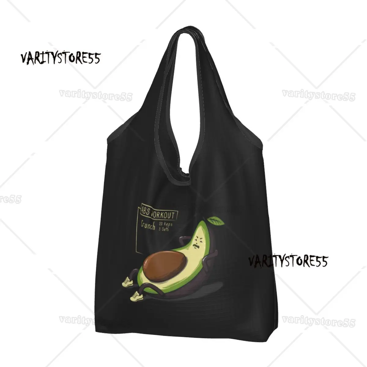 

Avocado Abs Workout Grocery Bag Durable Large Reusable Recycle Foldable Heavy Duty Shopping Tote Bag Washable Attached Pouch