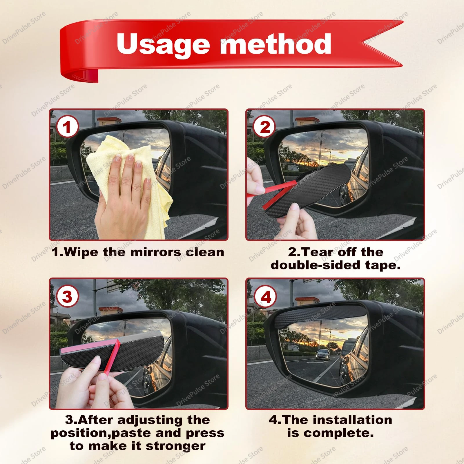 2PC Carbon Fiber Mirror Rain Guards & Sun Shades-Anti-Glare Visors for Clear Vision, Car Accessories