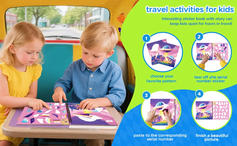 1 Stück Kinder-Stickerbuch Dinosaurier-Aufkleber nach Zahlen Montessori Frühpädagogisches Spielzeug für Kleinkinder Aufkleber-Puzzlebuch – Detail 5