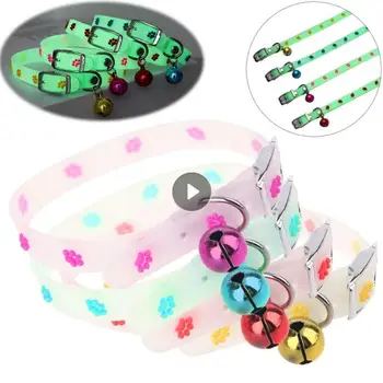 빛나는 고양이 목걸이, 작은 개 고양이 목걸이, 손실 방지, 형광 실리콘 고양이 벨 칼라, 목 반지, 애완 동물 액세서리