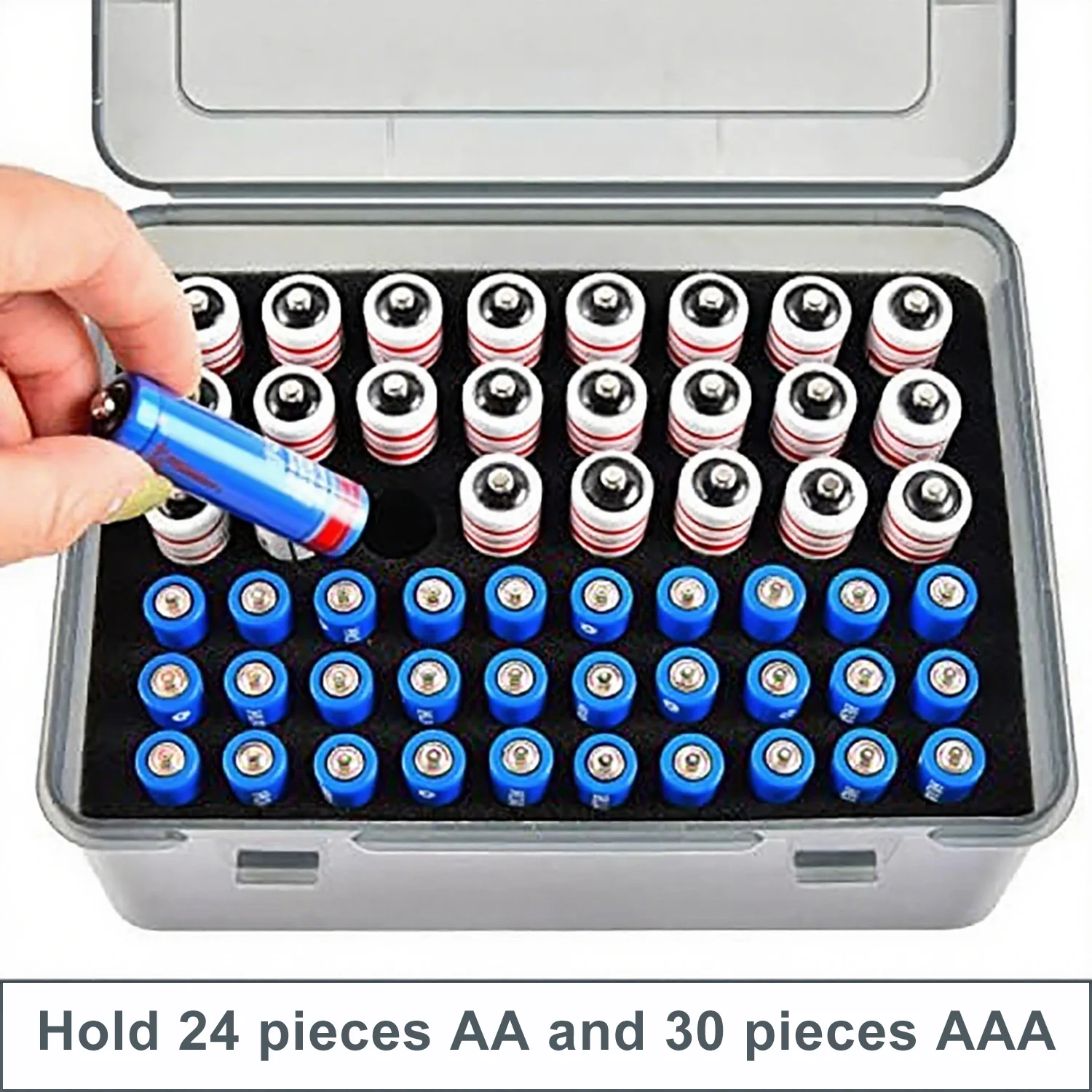 배터리 정리함 버퍼 스폰지가 있는 휴대용 배터리 상자 54개 배터리용 플라스틱 배터리 정리함 보관 케이스 AA AAA