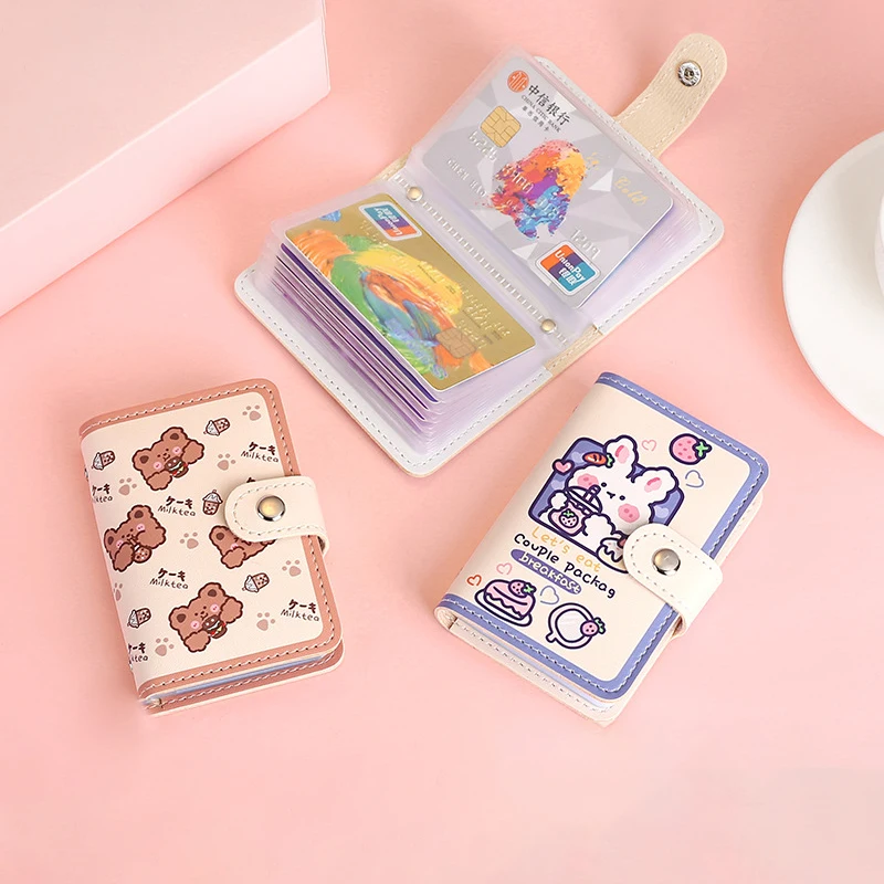 

Kawaii Bear PU Leather Card Holder Cute Multi Grids Business ID Credit Bank Card Case Photocards Holder Small Portable Wallet