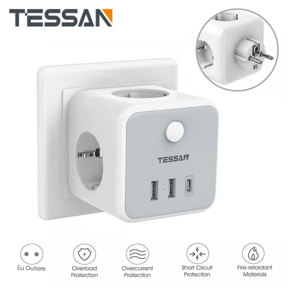 TESSAN-Prolongateur de prise murale avec ports USB, adaptateur de prise en  T 6 en 1, multiprise Cube, voyage à domicile, Europe, Corée - AliExpress