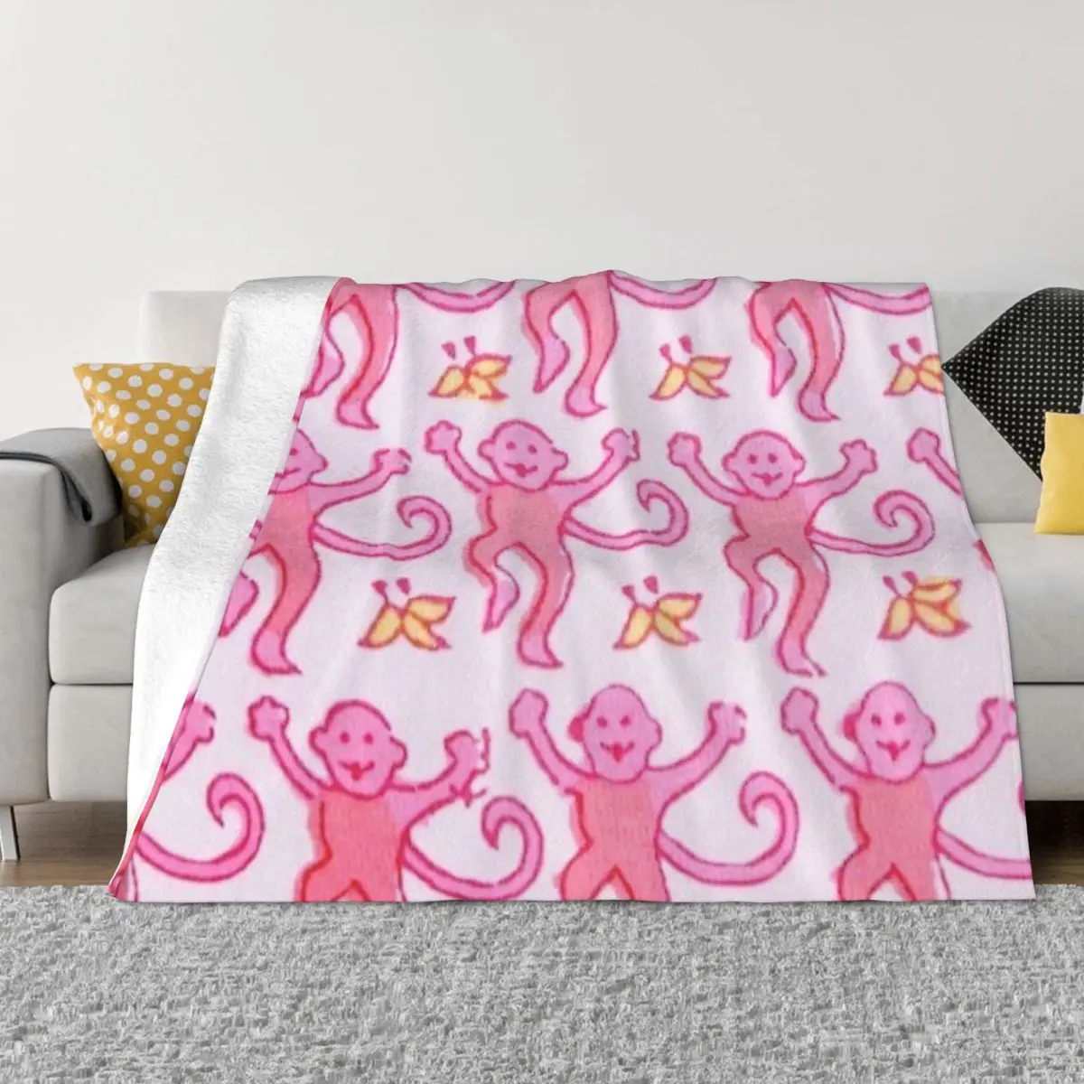 PinkPreppyMonkeysAUltraSoftMicroFleeceBlanket.jpg