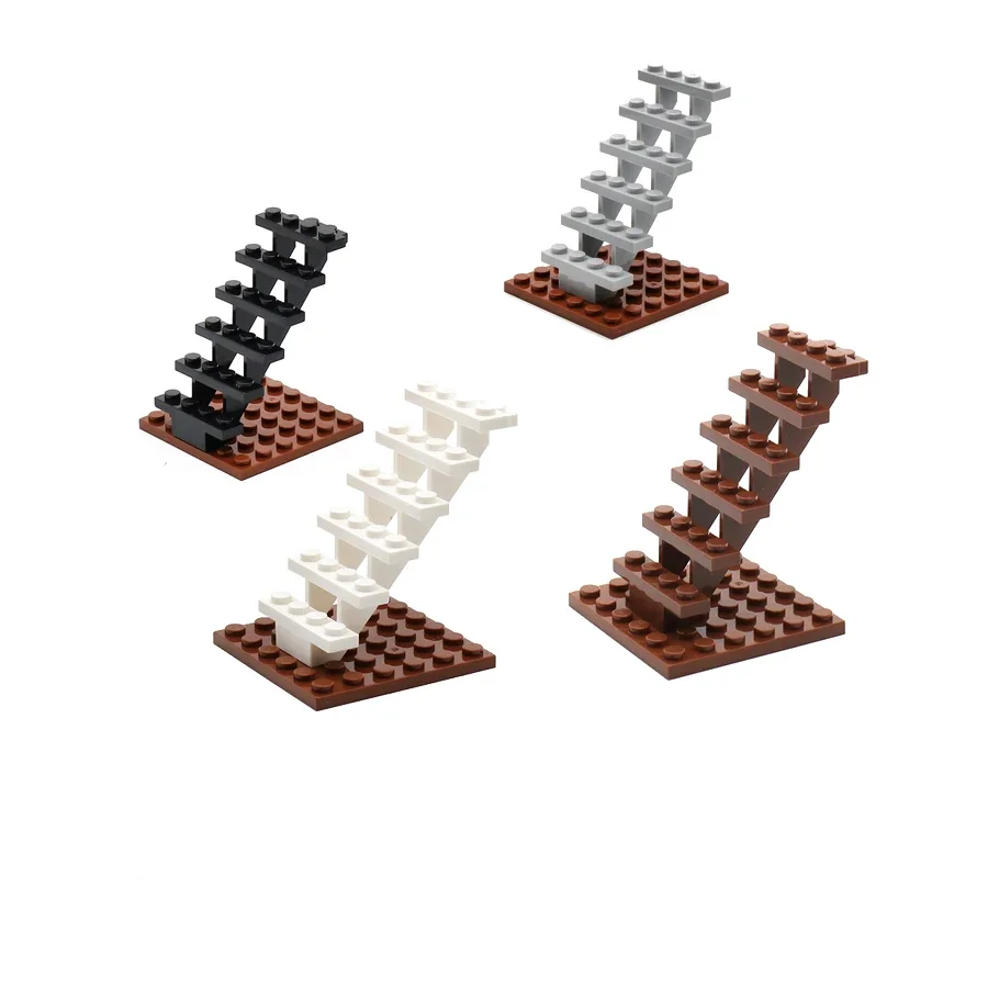 Staircase MOC Bricks 4pcs 7x4x6 House Stairs Straight Open 30134 Steps Ladder Modular My City building block toy