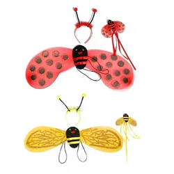Children Kids Costume Set ladybug Bee wings Wand Headband cosplay insect Performance props