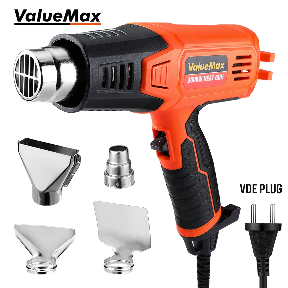 ValueMax 2000W Heat Gun EU Plug Hot Air Gun Temperatures Adjustable With Four Nozzles Electric Heat Gun Heat Shrink Hair Dryer heat gun hiper 2000w 350 600с 300 500 l min 4 nozzles box