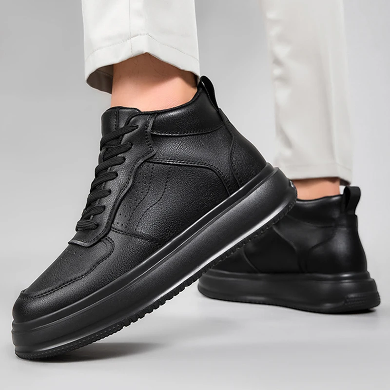 Heren Casual Schoenen Onzichtbare Hoogte Verhogend Leer Elevator Lace Up Sneakers Mode Ademend Comfortabel Lichtgewicht Wit 42 EU