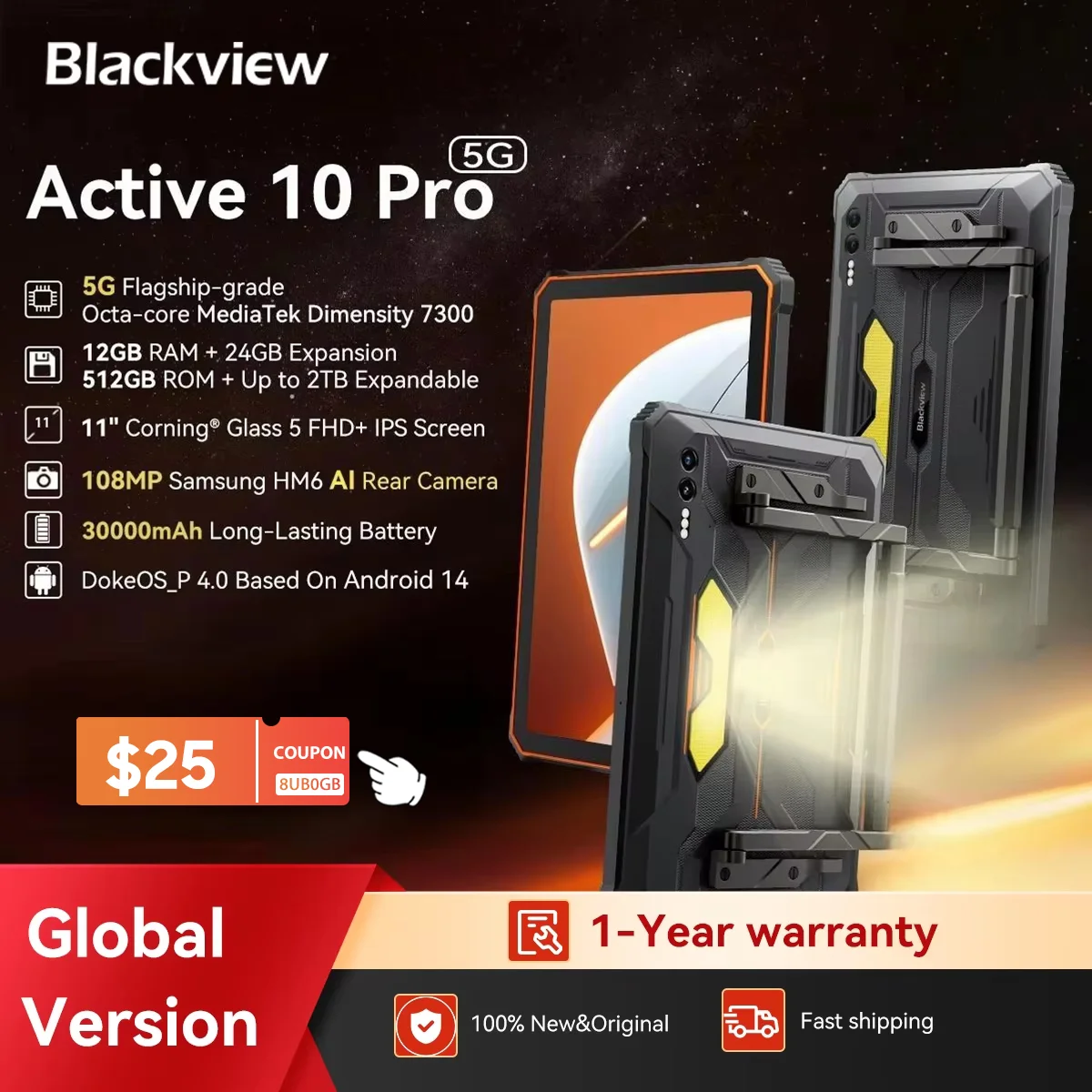 Blackview Active 10 Pro アウトドア向きのタブレット Blackview Active 10 Pro 12+256GB/512GB 30000mAh 頑丈タブレット