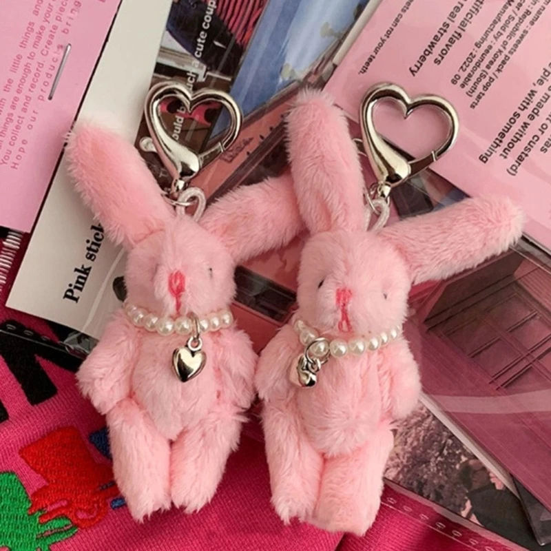 5pcs 4.5cm 6cm 5-color Soft Mini Joint Rabbit Pendant Plush Bunny For Keychain