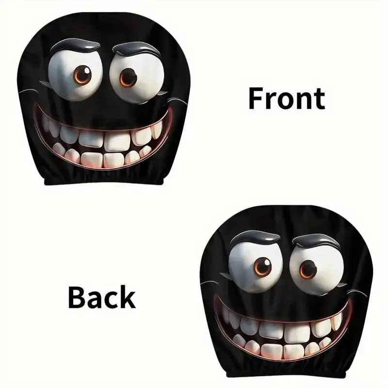 2pcs Comfortable  Smiley Face Printed Car Pillowcase Soft Decorative Cushion Cover Auto Seat Headrest Washable Polyester Fabric