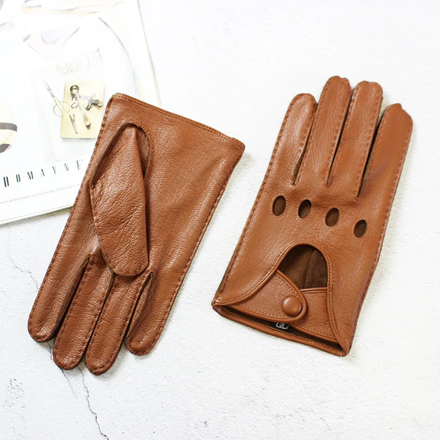 Motorcycle Riding Deerskin Gloves Men's Single-Layer Thin Fashion Hollow New Spring and Autumn Car Driving Driver Leather Gloves
