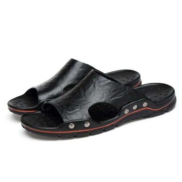 Men's Genuine Leather Summer Sandals - Soft, Comfortable Outdoor Slides