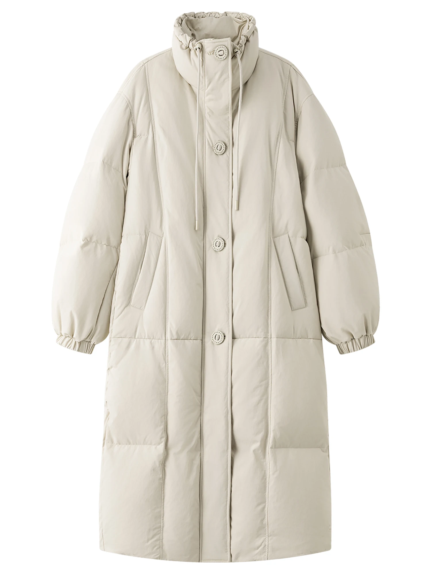 FSLE Winter Women Mid-Length Puffer Downcoat with Stand Collar Korean Style Slouchy Down Jacket Loose Fit Warm Soft Outerwear