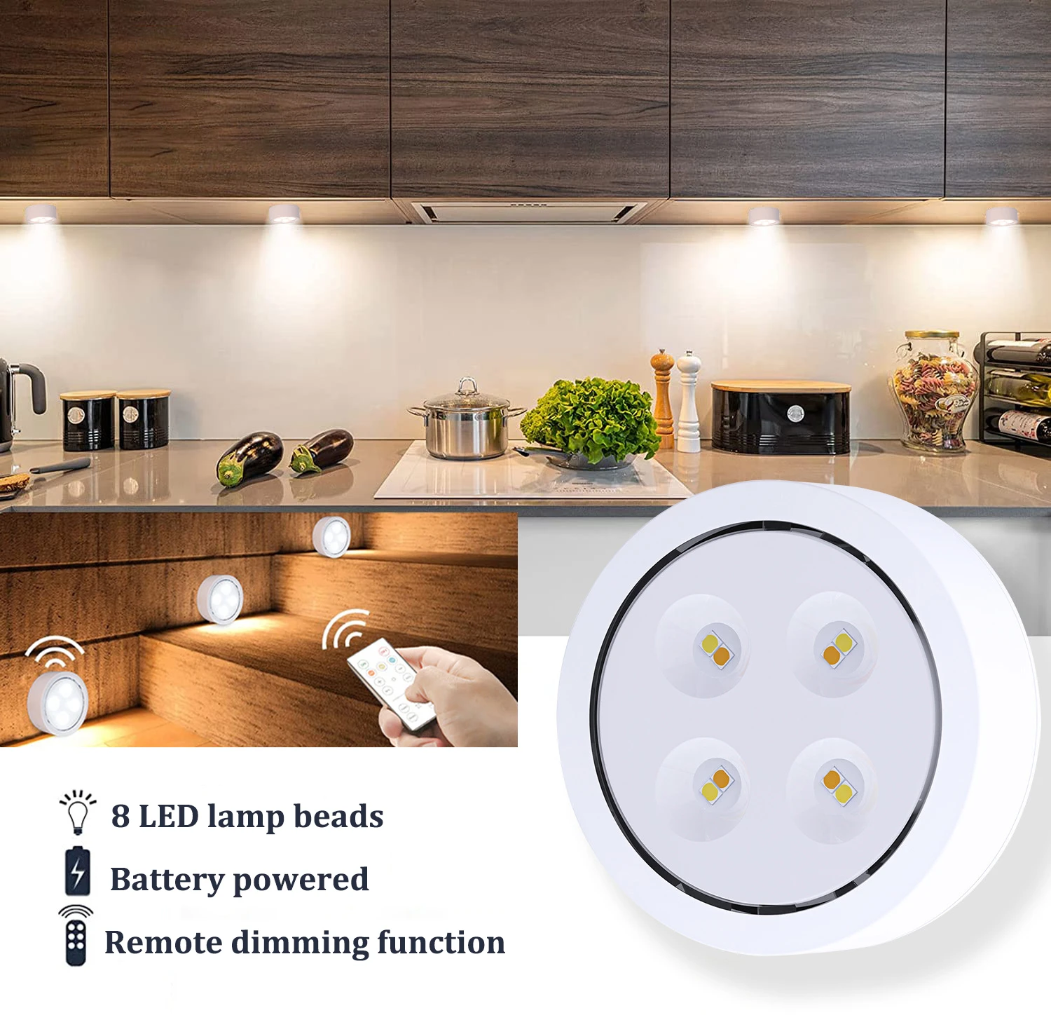 

Беспроводная лампа для шкафа с дистанционным управлением, приглушаемая настенная лампа на батарейках для кухни, чулана, лестницы