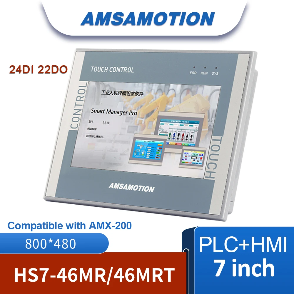 

AMSAMOTION 7'' Inch HMI PLC All in One Compatible with AMX-S7-200 24I 22O Ethernet Monitor CNC Controller Touch Screen PID PTO