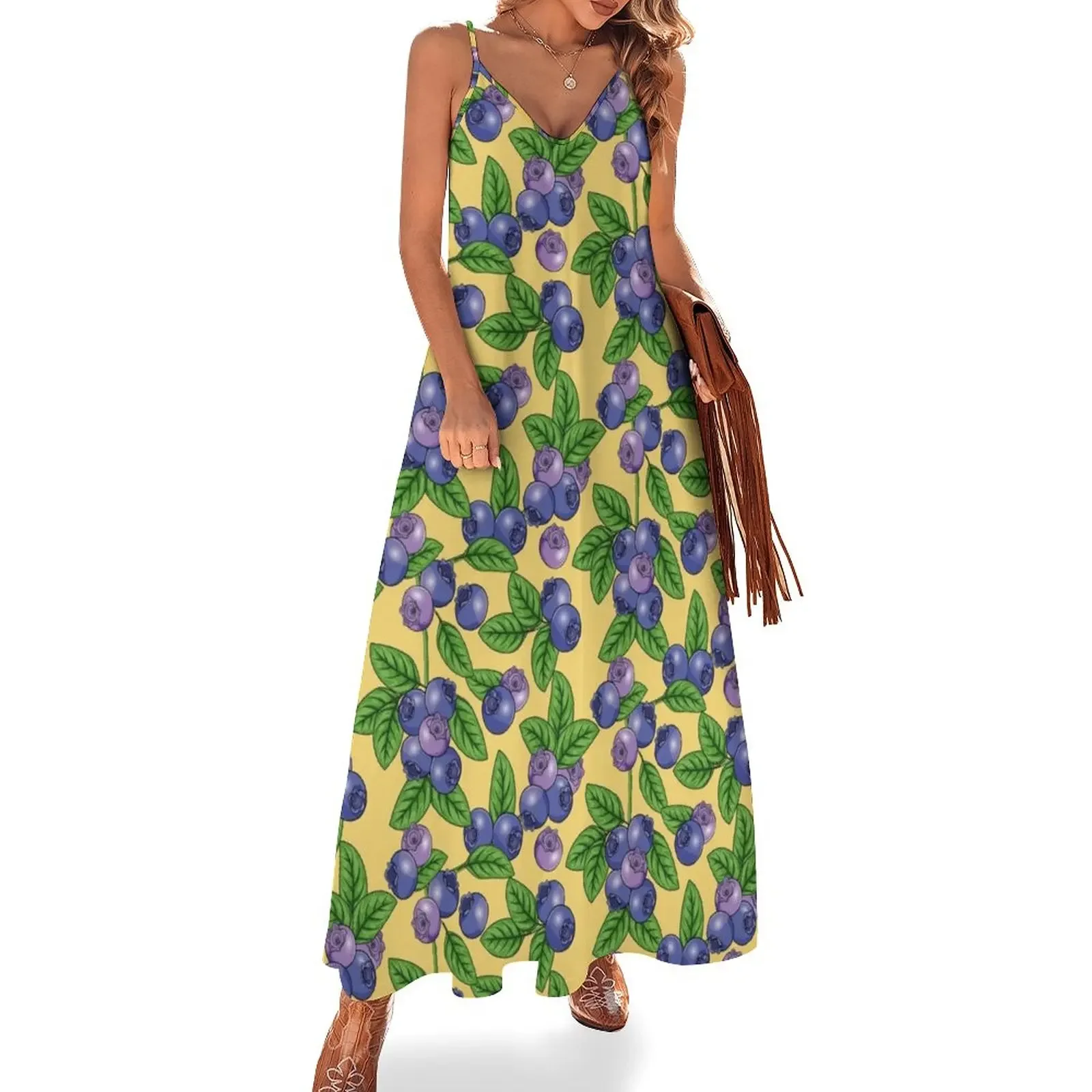 

Blueberries Pattern Sleeveless Dress birthday dress for women luxury 2024 Evening gown women's luxury party dress womens
