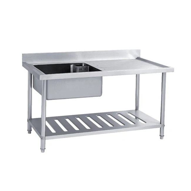 Restaurant Single Stainless Steel Sink Bench With Under Shelf outdoor potting bench with sliding tabletop storage shelf and dry sink wooden workstation for greenhouse garden patio
