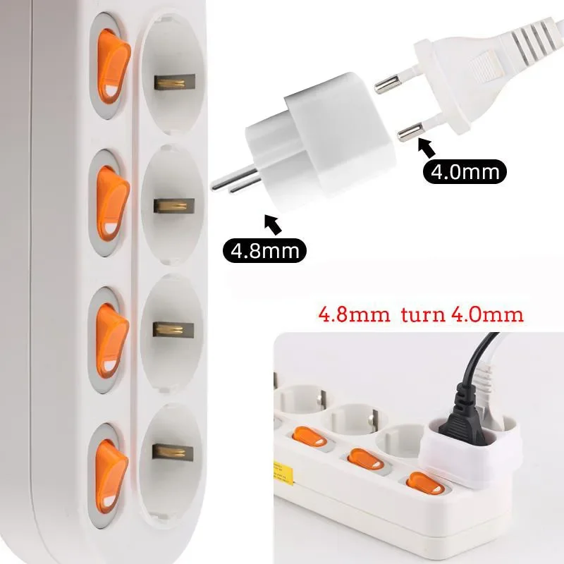 유럽 플러그 2 핀 4.8mm 턴 4.0mm 2 홀 EU 소켓 플러그, 배전 어댑터 플러그 16A 250V
