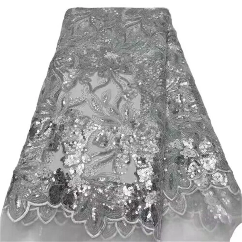 

2023 серебряные блестки Тюль африканская кружевная ткань с блестками Высокое качество Нигерия французская сетка вышивка для платьев