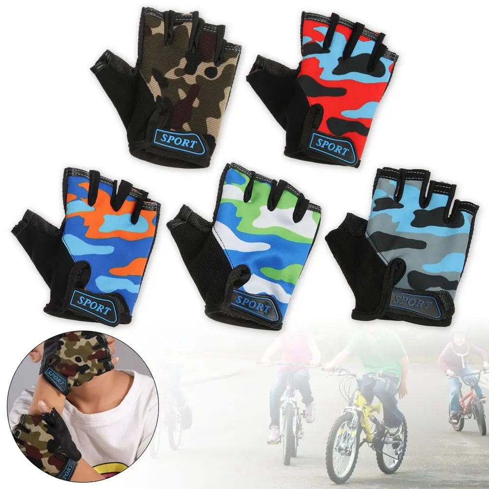 Non-slip Riding Equipment High Elastic Children's Bike Gloves Camouflage Half Finger Mittens Child Bicycle Gloves
