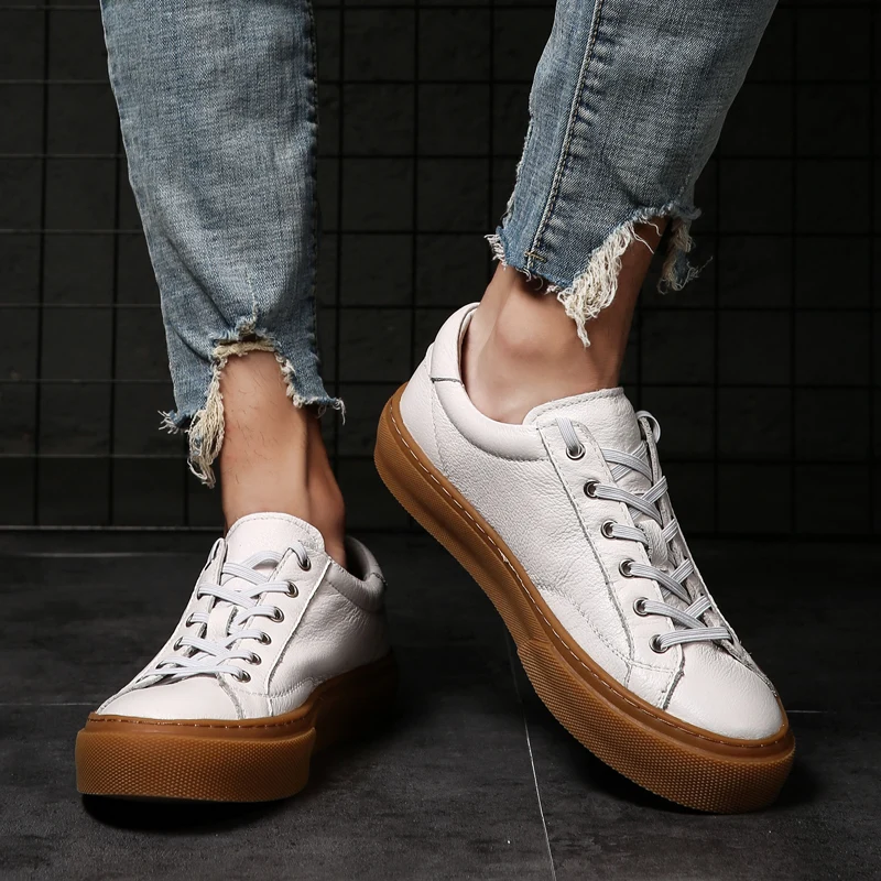 Men's leather sneakers, fashionable, comfortable, casual platform soles, oxford shoes, elastic board shoes, small white shoes