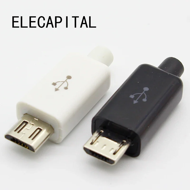 Micro usb connector 10pcs Micro USB 5PIN Welding Type Male Plug Connectors Charger 5P USB Tail Charging Socket 4 in 1 White Black